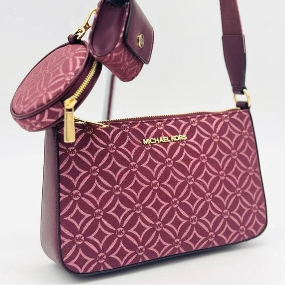 Michael Kors Jet Set Logo Crossbody Bag with Case for Apple AirPods Pro Ox Blood - Picture 2 of 9